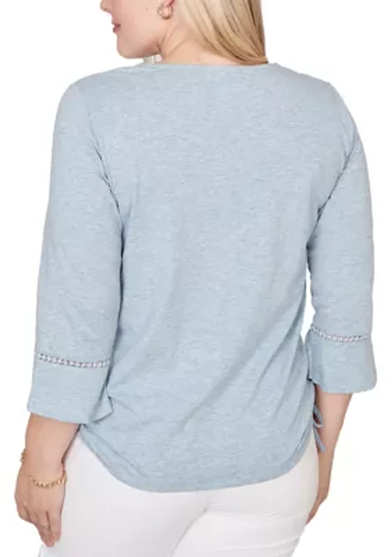 Women's Out Of The Blue Center Scroll Embroidery Top
