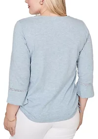 Women's Out Of The Blue Center Scroll Embroidery Top