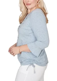 Women's Out Of The Blue Center Scroll Embroidery Top