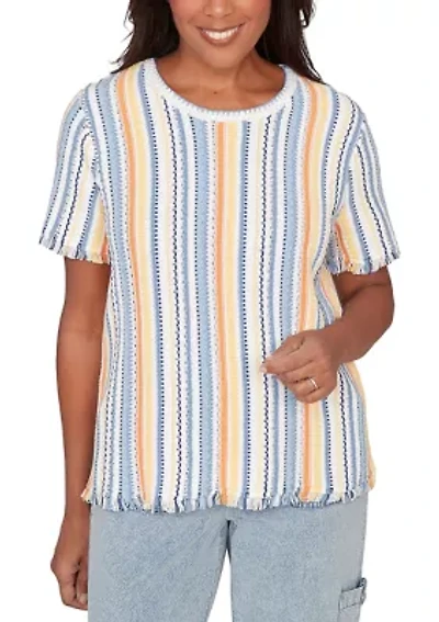 Women's Out Of The Blue Texture T-Shirt with Fringe