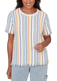 Women's Out Of The Blue Texture T-Shirt with Fringe
