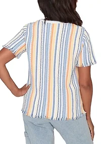 Women's Out Of The Blue Texture T-Shirt with Fringe