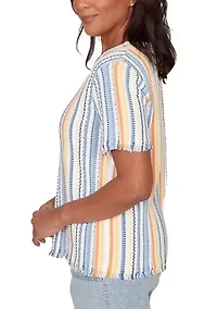 Women's Out Of The Blue Texture T-Shirt with Fringe