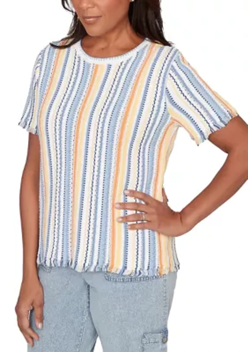 Women's Out Of The Blue Texture T-Shirt with Fringe