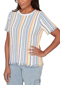 Women's Out Of The Blue Texture T-Shirt with Fringe