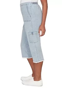 Petite Out Of The Blue Fringe Capri Pants
