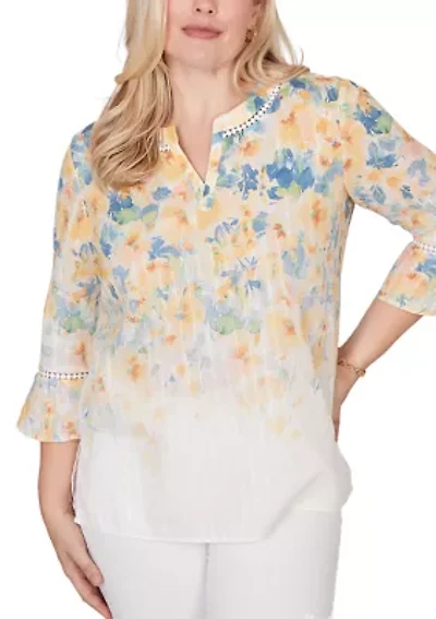 Petite Out Of The Blue Floral Yoke Top