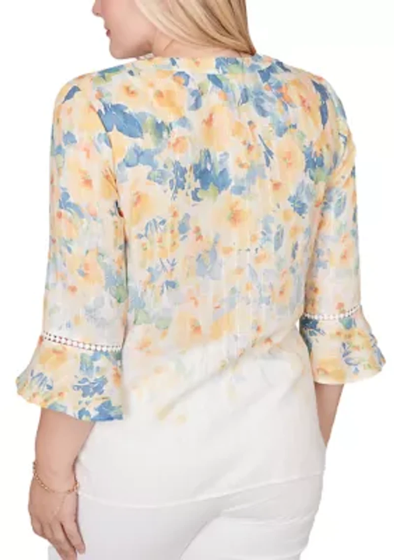 Petite Out Of The Blue Floral Yoke Top
