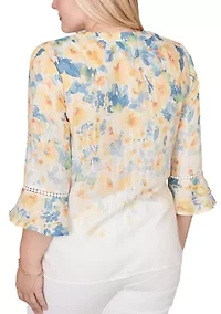 Petite Out Of The Blue Floral Yoke Top