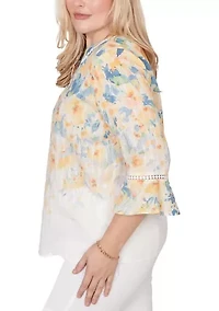 Petite Out Of The Blue Floral Yoke Top