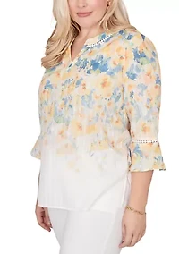 Petite Out Of The Blue Floral Yoke Top