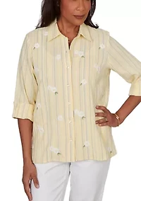Petite Out Of The Blue Daisy Embroidered Stripe Top