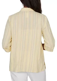 Petite Out Of The Blue Daisy Embroidered Stripe Top