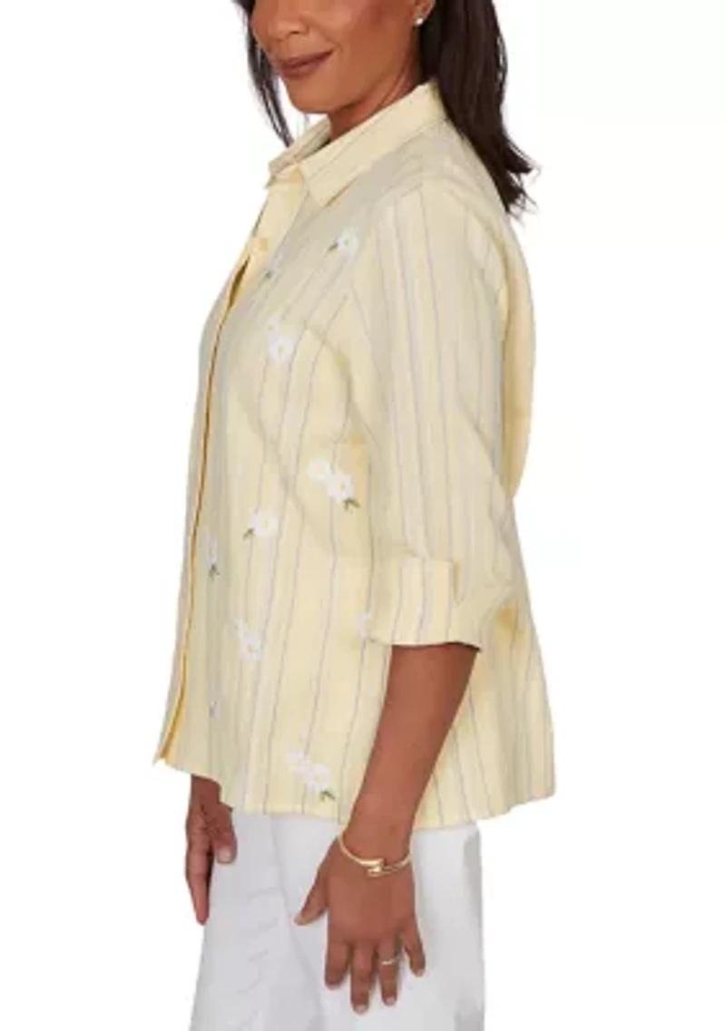 Petite Out Of The Blue Daisy Embroidered Stripe Top