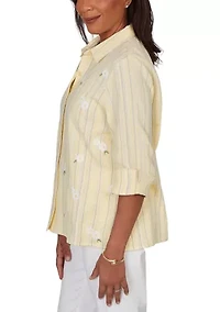 Petite Out Of The Blue Daisy Embroidered Stripe Top