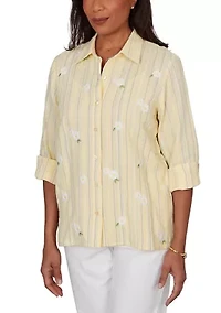 Petite Out Of The Blue Daisy Embroidered Stripe Top