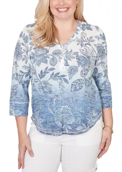 Petite Out Of The Blue Ombre Batik Floral Top