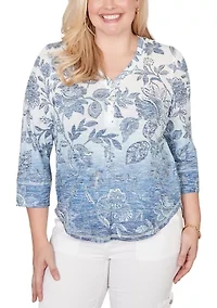 Petite Out Of The Blue Ombre Batik Floral Top