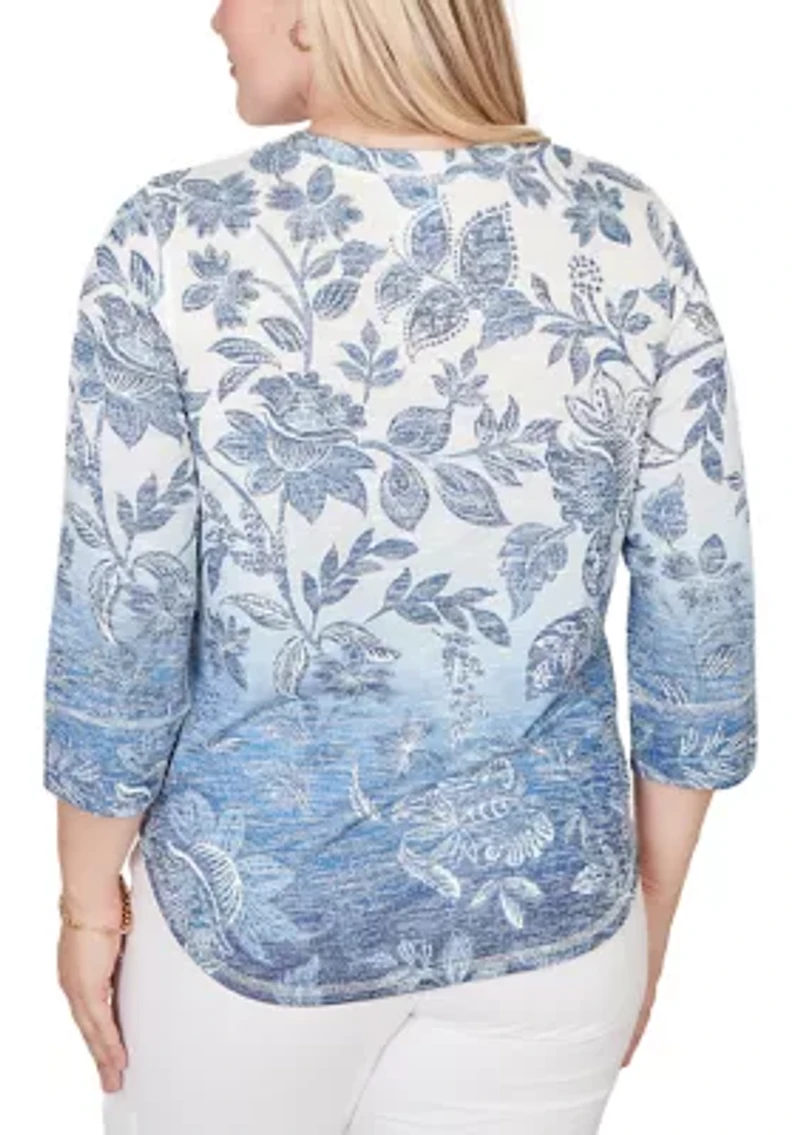Petite Out Of The Blue Ombre Batik Floral Top
