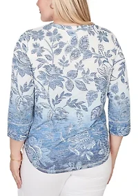 Petite Out Of The Blue Ombre Batik Floral Top