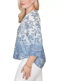 Petite Out Of The Blue Ombre Batik Floral Top