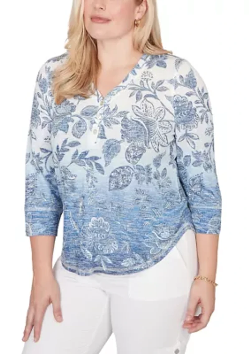 Petite Out Of The Blue Ombre Batik Floral Top