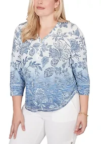 Petite Out Of The Blue Ombre Batik Floral Top