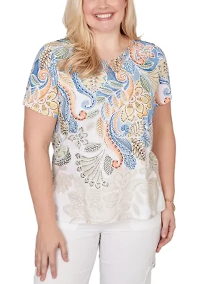 Petite Out Of The Blue Paisley Yoke Top