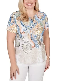Petite Out Of The Blue Paisley Yoke Top