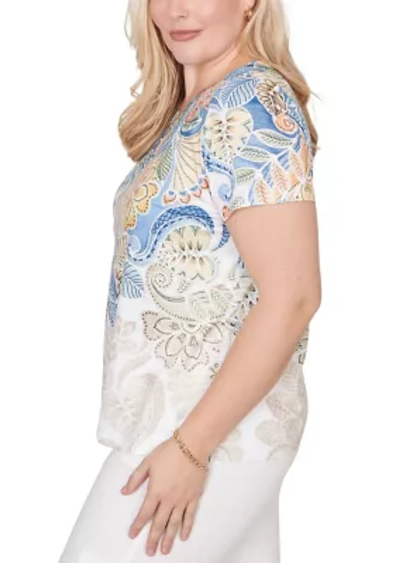 Petite Out Of The Blue Paisley Yoke Top