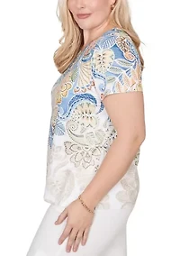 Petite Out Of The Blue Paisley Yoke Top