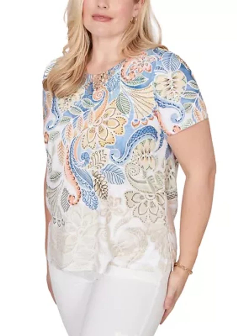 Petite Out Of The Blue Paisley Yoke Top