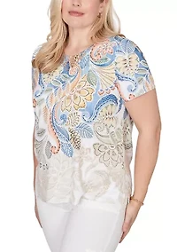 Petite Out Of The Blue Paisley Yoke Top
