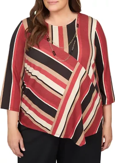 Plus Spliced Stripe Asymmetric Hem Top