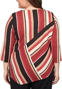Plus Spliced Stripe Asymmetric Hem Top