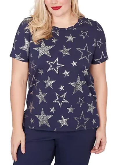 Women's Lady Liberty Foil Stars Top