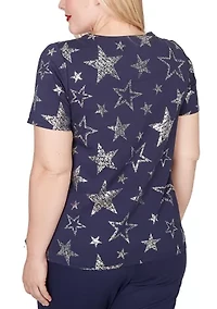 Women's Lady Liberty Foil Stars Top
