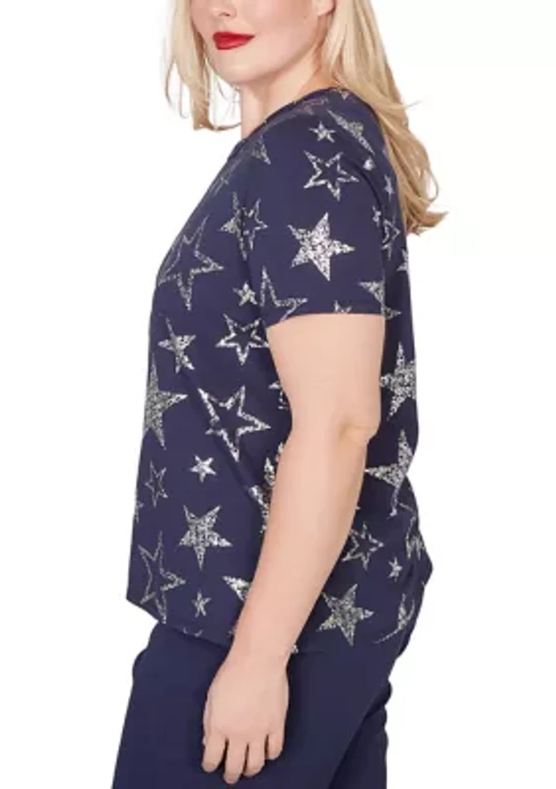 Women's Lady Liberty Foil Stars Top