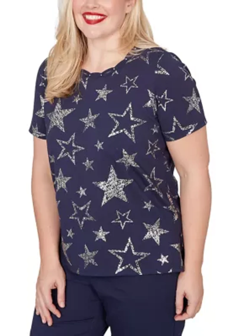 Women's Lady Liberty Foil Stars Top