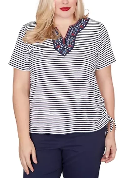 Women's Lady Liberty Embroidered Yoke Striped Shirt