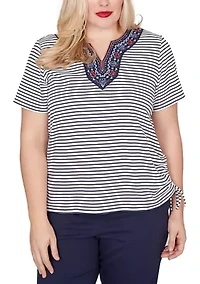 Women's Lady Liberty Embroidered Yoke Striped Shirt