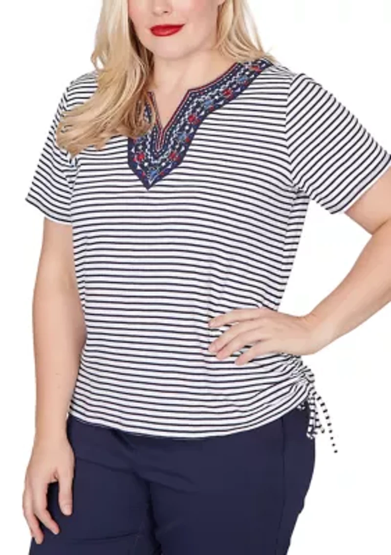 Women's Lady Liberty Embroidered Yoke Striped Shirt