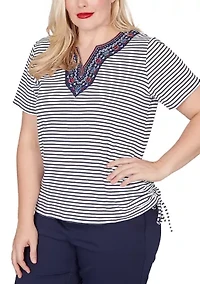 Women's Lady Liberty Embroidered Yoke Striped Shirt