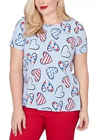 Women's Lady Liberty Hearts Print T-Shirt