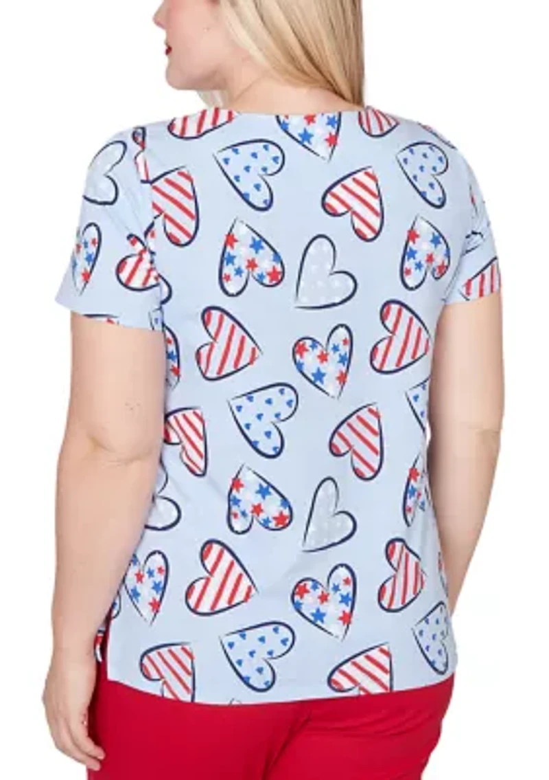 Women's Lady Liberty Hearts Print T-Shirt