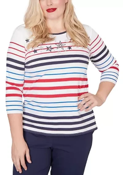 Women's Lady Liberty Stars And Stripes Embroidery Top