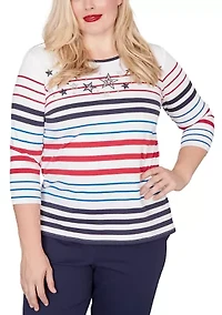 Women's Lady Liberty Stars And Stripes Embroidery Top
