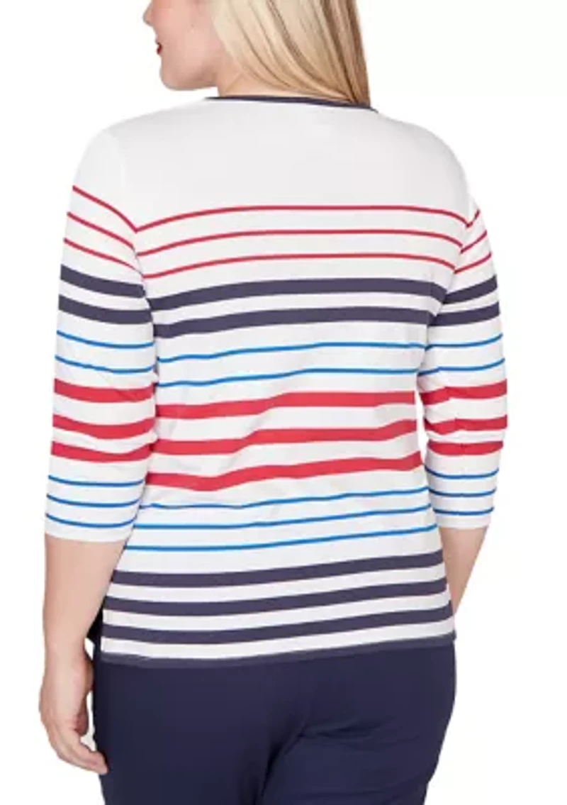 Women's Lady Liberty Stars And Stripes Embroidery Top