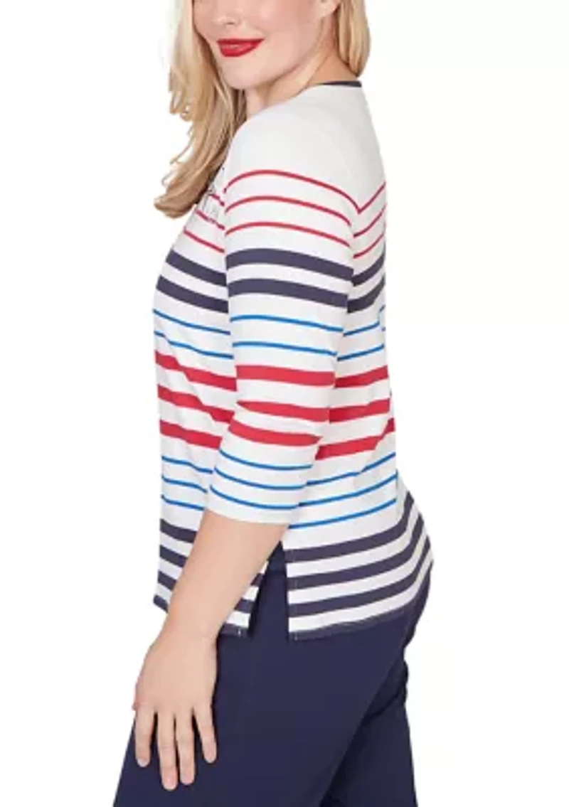 Women's Lady Liberty Stars And Stripes Embroidery Top
