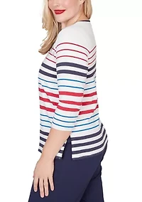 Women's Lady Liberty Stars And Stripes Embroidery Top